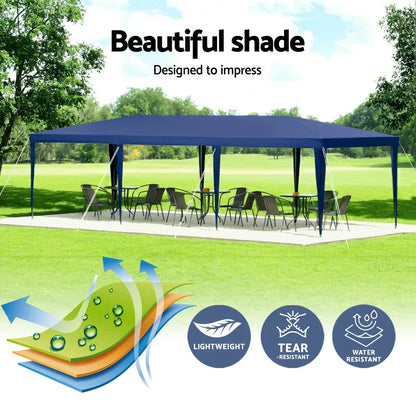 Instahut Gazebo 3x9m Wedding Party Marquee Tent Outdoor Event Camping Shade Blue - Mekamart Australia