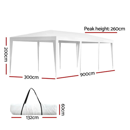 Instahut Gazebo 3x9 Wedding Party Marquee Tent Outdoor Event Camping Shade White - Mekamart Australia