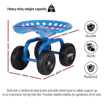Gardeon Garden Seat 360 Swivel Rolling Adjustable Height Work Scooter Cart Wheels Heavy Duty 150kg - Mekamart Australia