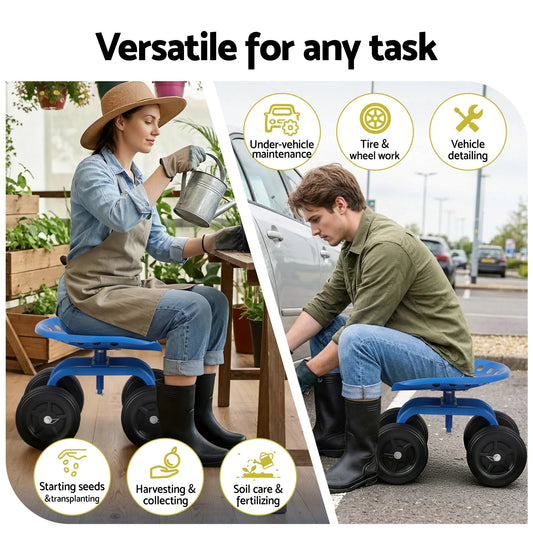 Gardeon Garden Seat 360 Swivel Rolling Adjustable Height Work Scooter Cart Wheels Heavy Duty 150kg - Mekamart Australia