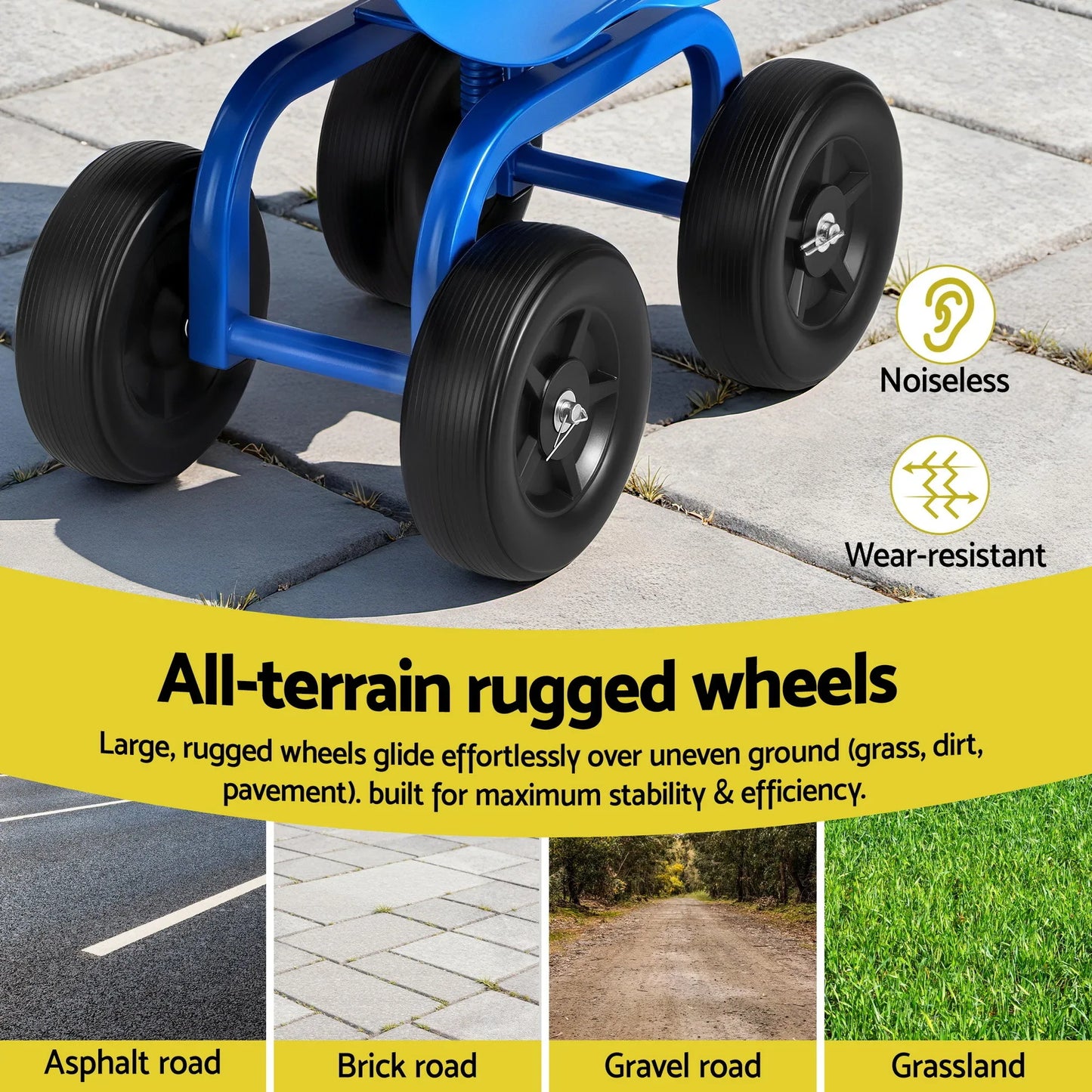 Gardeon Garden Seat 360 Swivel Rolling Adjustable Height Work Scooter Cart Wheels Heavy Duty 150kg - Mekamart Australia