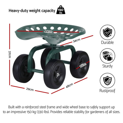 Gardeon Garden Seat 360 Swivel Rolling Adjustable Height Work Scooter Cart Wheels Heavy Duty 150kg - Mekamart Australia