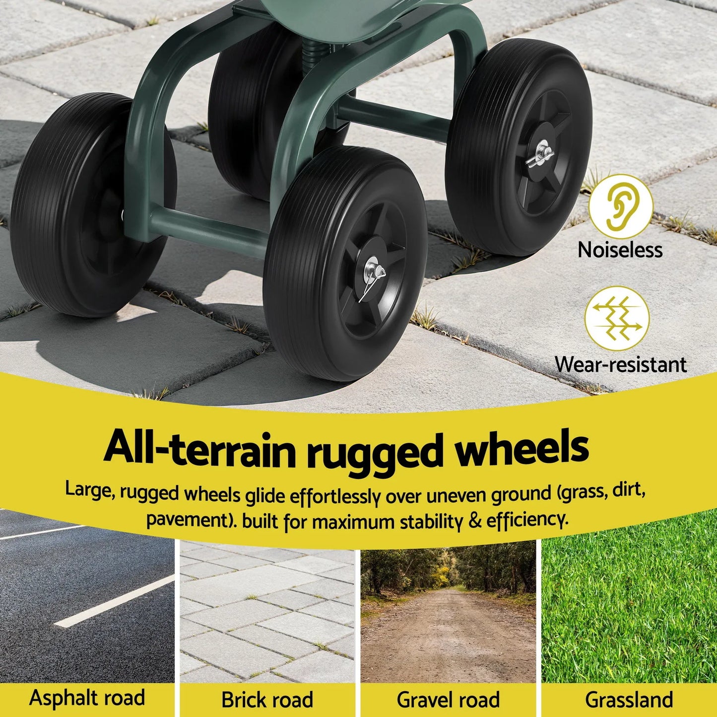 Gardeon Garden Seat 360 Swivel Rolling Adjustable Height Work Scooter Cart Wheels Heavy Duty 150kg - Mekamart Australia