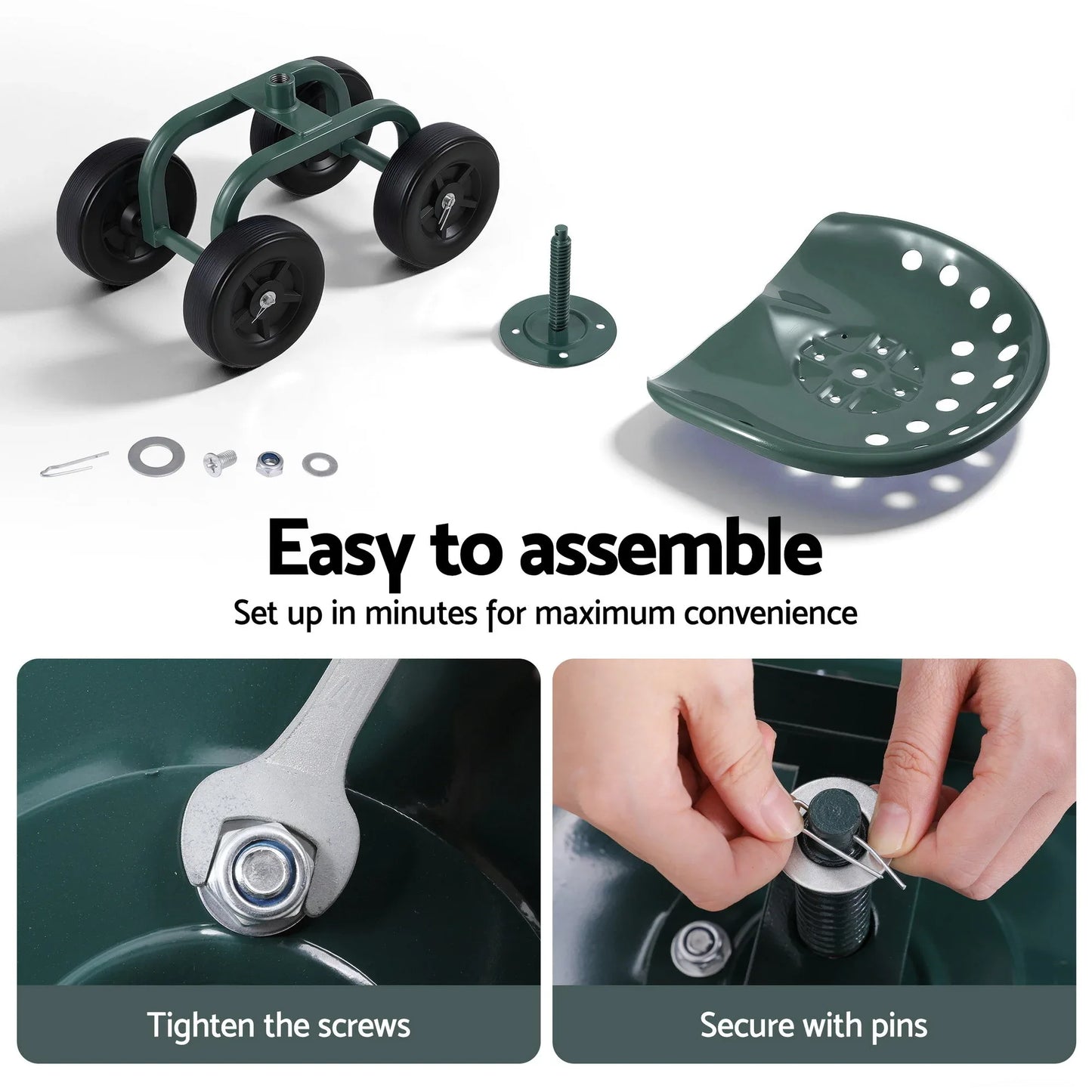 Gardeon Garden Seat 360 Swivel Rolling Adjustable Height Work Scooter Cart Wheels Heavy Duty 150kg - Mekamart Australia