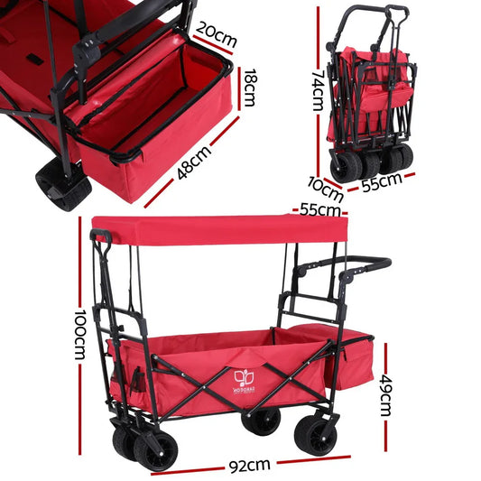 Gardeon Garden Cart with Removable Canopy Red - Mekamart Australia