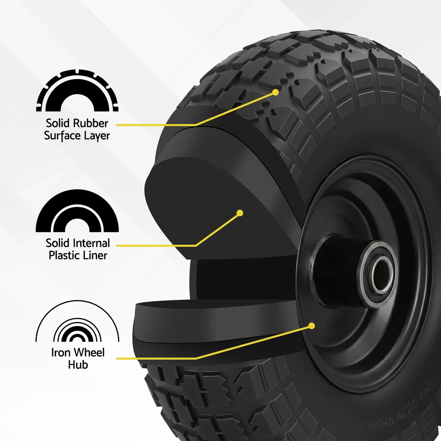 Gardeon 2pcs, 4.10/3.50-4 Tire And Wheel Flat Free, 26cm Solid Rubber Tires with 5/8 Axle Bore Hole And Double Sealed Bearings, Perfect for Wheelbarrow, Garden Cart, Wagon, Dolly - Mekamart Australia