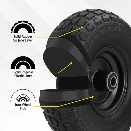 Gardeon 2pcs, 4.10/3.50-4 Tire And Wheel Flat Free, 26cm Solid Rubber Tires with 5/8 Axle Bore Hole And Double Sealed Bearings, Perfect for Wheelbarrow, Garden Cart, Wagon, Dolly - Mekamart Australia