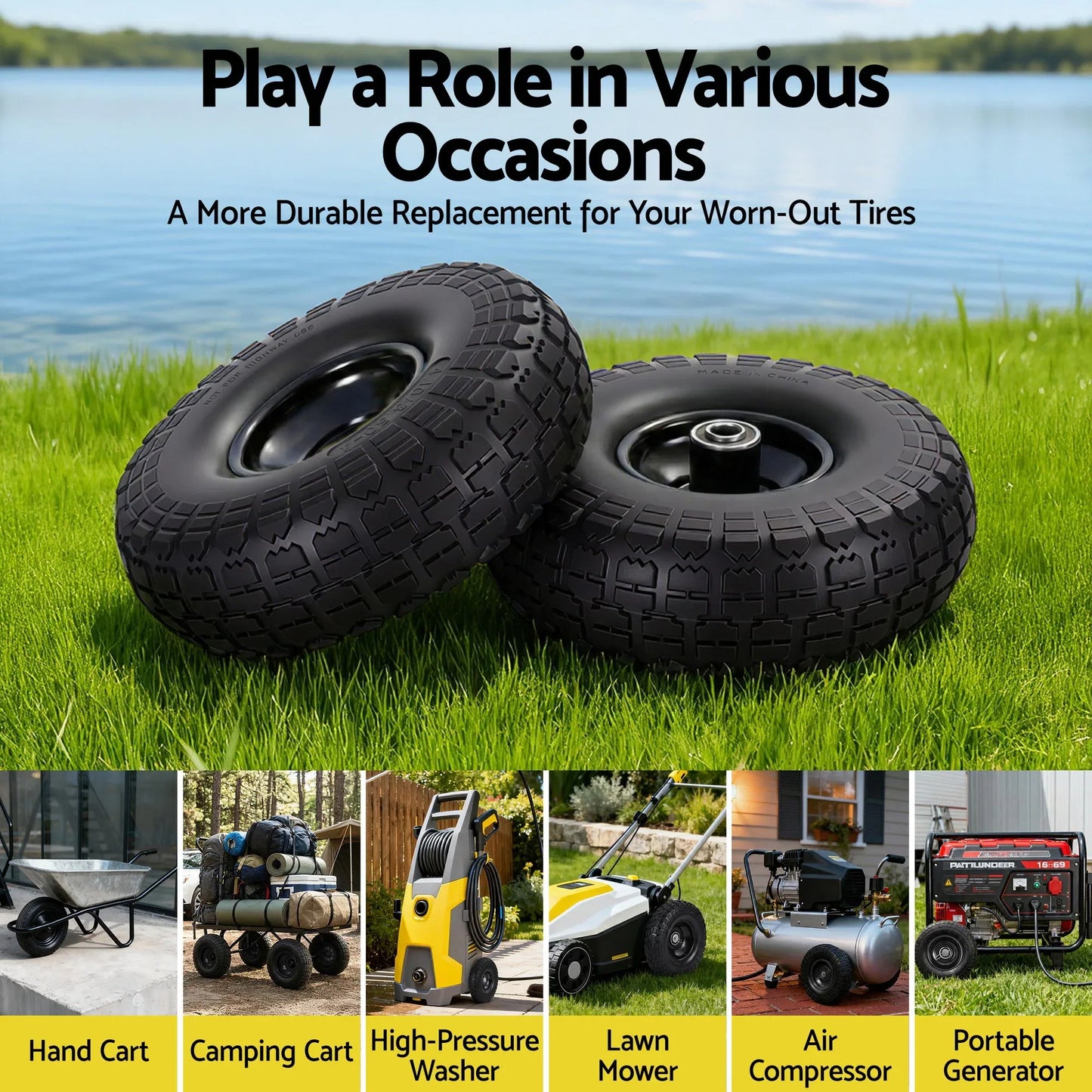 Gardeon 2pcs, 4.10/3.50-4 Tire And Wheel Flat Free, 26cm Solid Rubber Tires with 5/8 Axle Bore Hole And Double Sealed Bearings, Perfect for Wheelbarrow, Garden Cart, Wagon, Dolly - Mekamart Australia