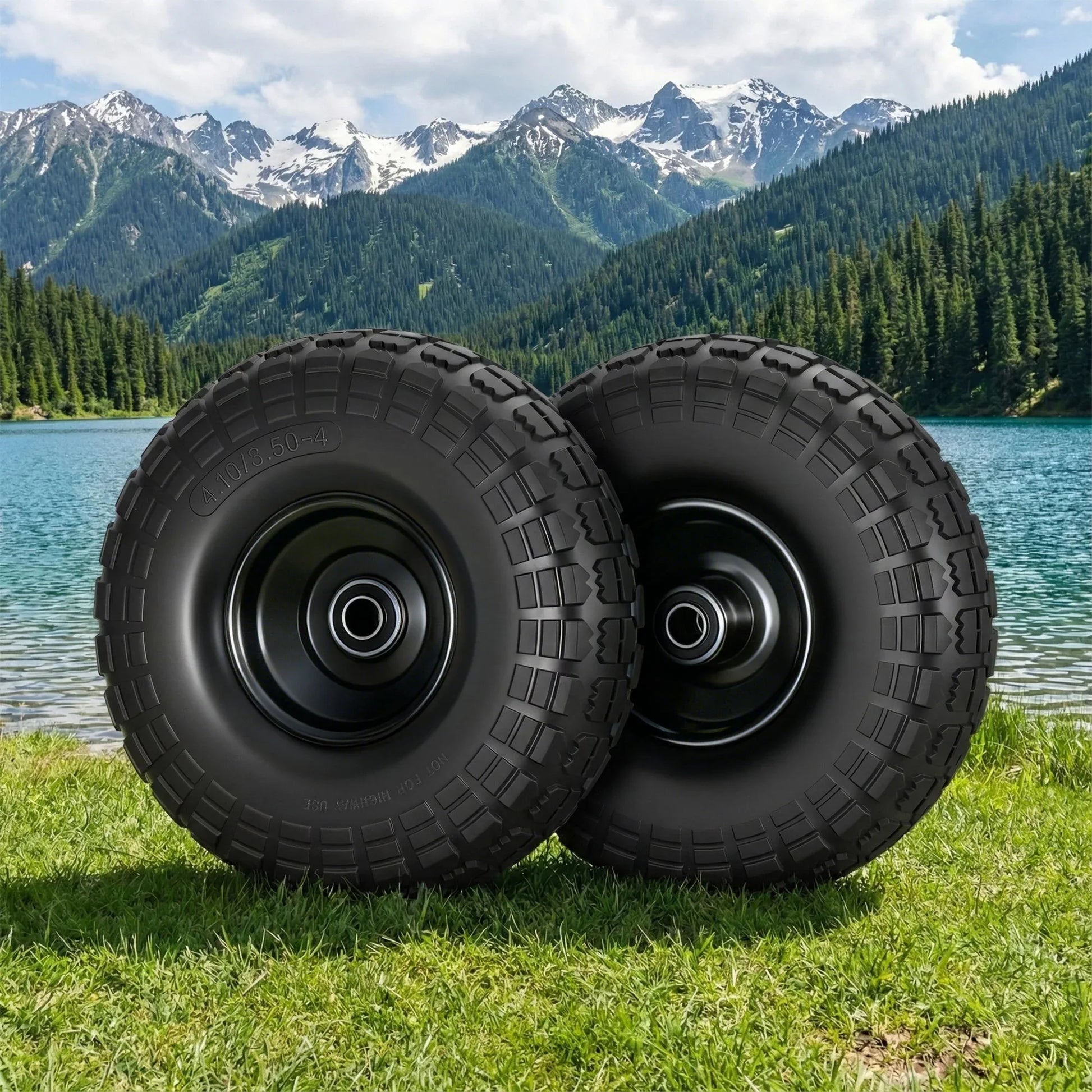 Gardeon 2pcs, 4.10/3.50-4 Tire And Wheel Flat Free, 26cm Solid Rubber Tires with 5/8 Axle Bore Hole And Double Sealed Bearings, Perfect for Wheelbarrow, Garden Cart, Wagon, Dolly - Mekamart Australia