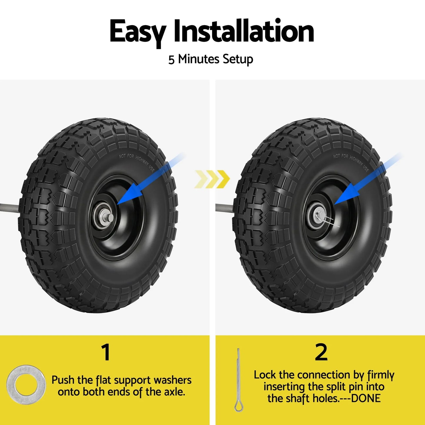 Gardeon 2pcs, 4.10/3.50-4 Tire And Wheel Flat Free, 26cm Solid Rubber Tires with 5/8 Axle Bore Hole And Double Sealed Bearings, Perfect for Wheelbarrow, Garden Cart, Wagon, Dolly - Mekamart Australia