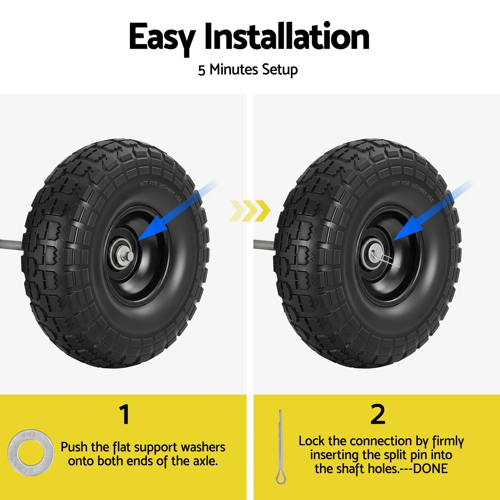 Gardeon 2pcs, 4.10/3.50-4 Tire And Wheel Flat Free, 26cm Solid Rubber Tires with 5/8 Axle Bore Hole And Double Sealed Bearings, Perfect for Wheelbarrow, Garden Cart, Wagon, Dolly - Mekamart Australia