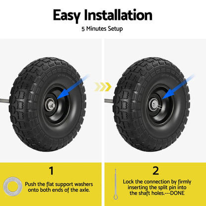 Gardeon 2pcs, 4.10/3.50-4 Tire And Wheel Flat Free, 26cm Solid Rubber Tires with 5/8 Axle Bore Hole And Double Sealed Bearings, Perfect for Wheelbarrow, Garden Cart, Wagon, Dolly - Mekamart Australia