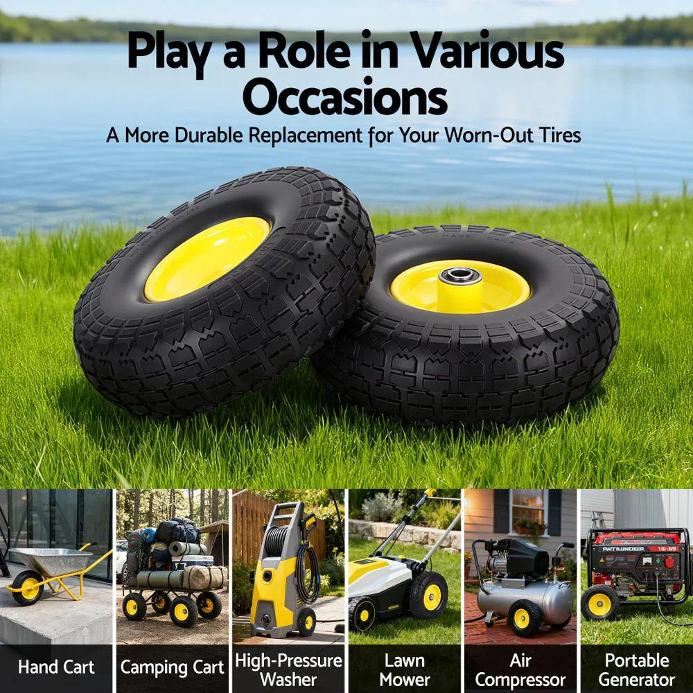 Gardeon 2pcs, 4.10/3.50-4 Tire And Wheel Flat Free, 26cm Solid Rubber Tires with 5/8 Axle Bore Hole And Double Sealed Bearings, Perfect for Wheelbarrow, Garden Cart, Wagon, Dolly - Mekamart Australia
