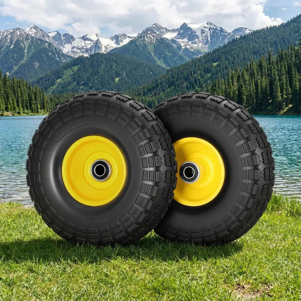 Gardeon 2pcs, 4.10/3.50-4 Tire And Wheel Flat Free, 26cm Solid Rubber Tires with 5/8 Axle Bore Hole And Double Sealed Bearings, Perfect for Wheelbarrow, Garden Cart, Wagon, Dolly - Mekamart Australia