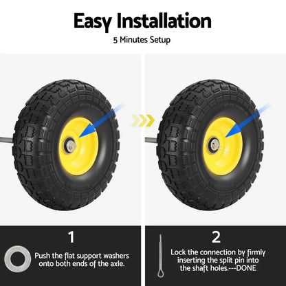 Gardeon 2pcs, 4.10/3.50-4 Tire And Wheel Flat Free, 26cm Solid Rubber Tires with 5/8 Axle Bore Hole And Double Sealed Bearings, Perfect for Wheelbarrow, Garden Cart, Wagon, Dolly - Mekamart Australia