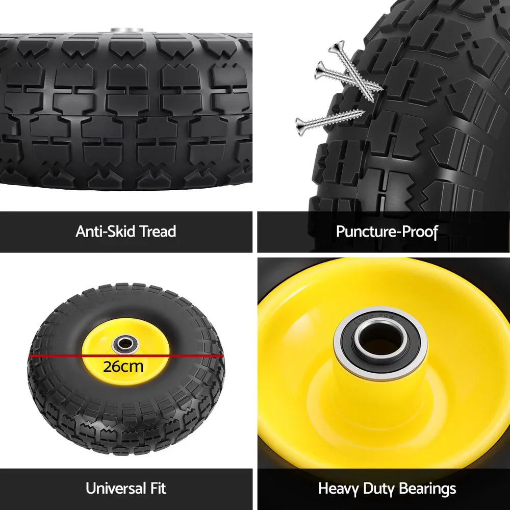 Gardeon 2pcs, 4.10/3.50-4 Tire And Wheel Flat Free, 26cm Solid Rubber Tires with 5/8 Axle Bore Hole And Double Sealed Bearings, Perfect for Wheelbarrow, Garden Cart, Wagon, Dolly - Mekamart Australia