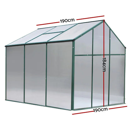 Green Fingers Greenhouse 1.9x1.9x1.83M Aluminium Polycarbonate Green House Garden Shed - Mekamart Australia