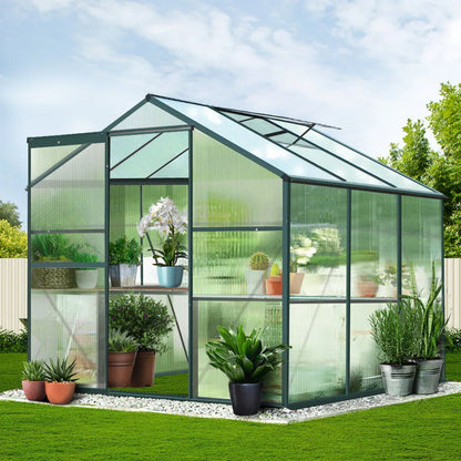 Green Fingers Greenhouse 1.9x1.9x1.83M Aluminium Polycarbonate Green House Garden Shed - Mekamart Australia