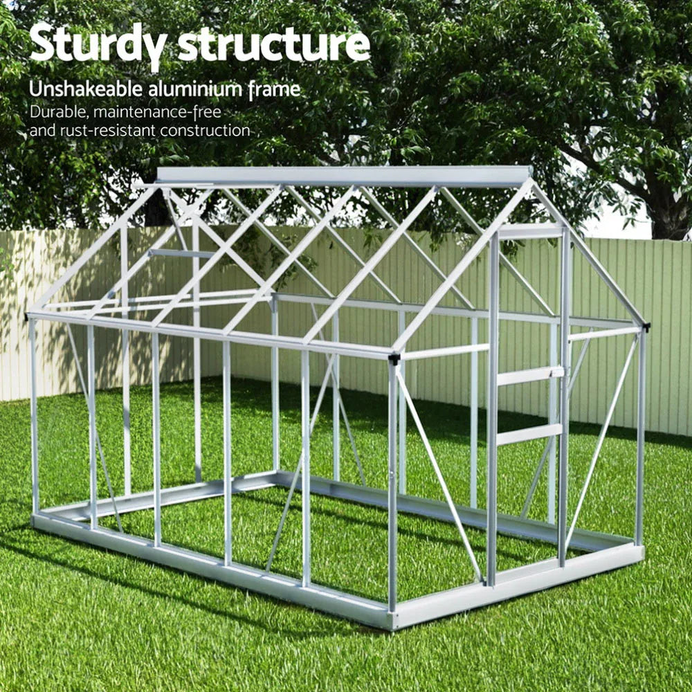 Green Fingers Greenhouse Aluminium Polycarbonate Premium Garden Storage Shed 3.1Mx1.9Mx2.0M - Mekamart Australia