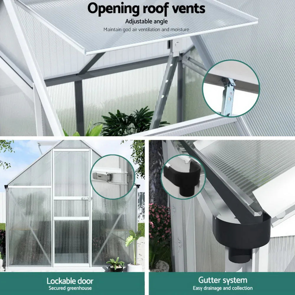 Green Fingers Greenhouse Aluminium Polycarbonate Premium Garden Storage Shed 3.1Mx1.9Mx2.0M - Mekamart Australia