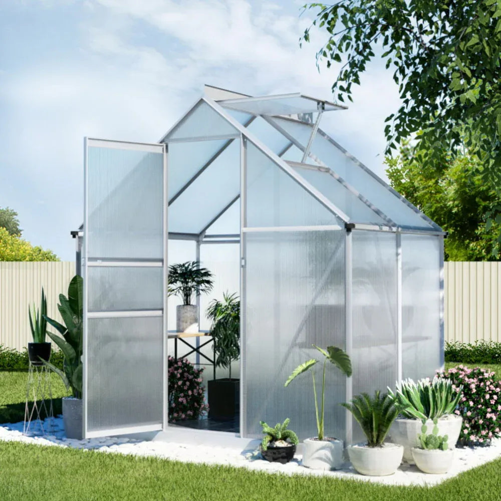 Green Fingers Greenhouse Aluminium Polycarbonate Premium Garden Storage Shed 3.1Mx1.9Mx2.0M - Mekamart Australia