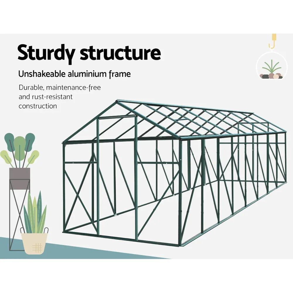 Green Fingers Greenhouse 5.1x2.44x2.1M Aluminium Polycarbonate Green House Garden Shed - Mekamart Australia