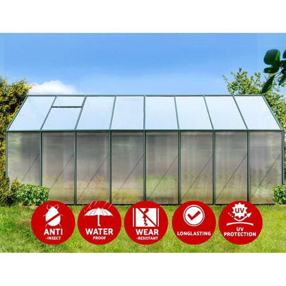 Green Fingers Greenhouse 5.1x2.44x2.1M Aluminium Polycarbonate Green House Garden Shed - Mekamart Australia