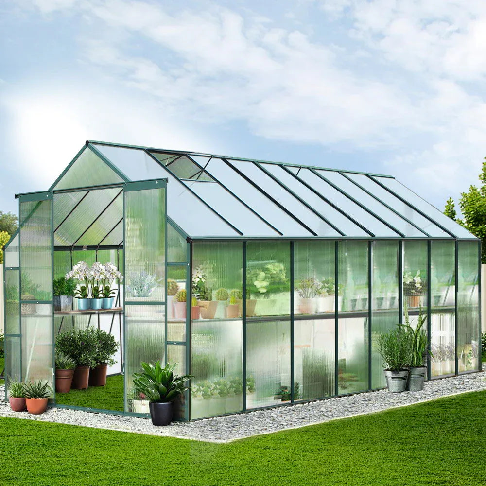 Green Fingers Greenhouse 5.1x2.44x2.1M Aluminium Polycarbonate Green House Garden Shed - Mekamart Australia