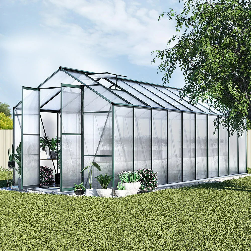 Green Fingers Greenhouse 6.3x2.44x2.1M Aluminium Polycarbonate Green House Garden Shed - Mekamart Australia