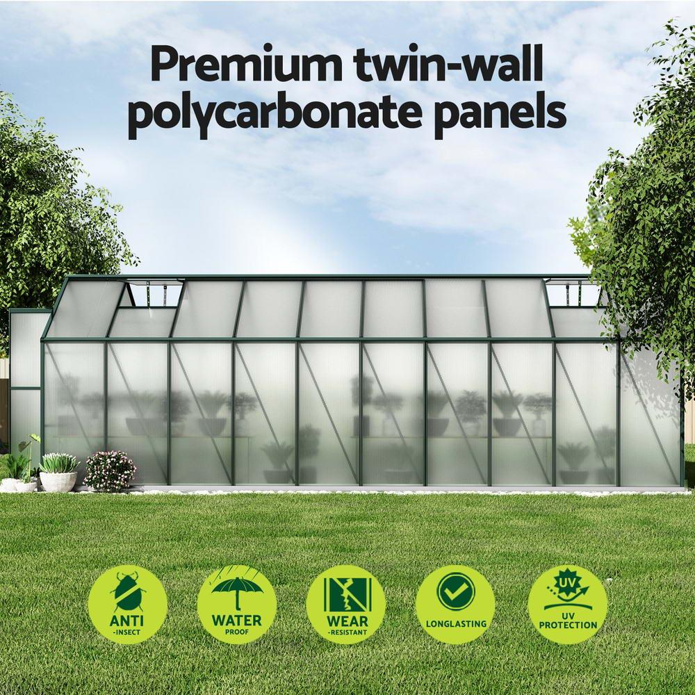 Green Fingers Greenhouse 6.3x2.44x2.1M Aluminium Polycarbonate Green House Garden Shed - Mekamart Australia