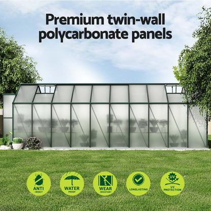 Green Fingers Greenhouse 6.3x2.44x2.1M Aluminium Polycarbonate Green House Garden Shed - Mekamart Australia