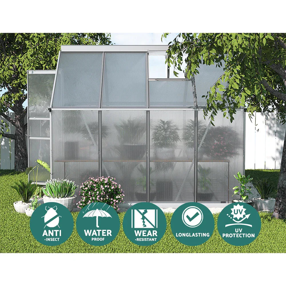 Green Fingers Greenhouse 2.42x1.9x1.95M Aluminium Polycarbonate Green House Garden Shed - Mekamart Australia