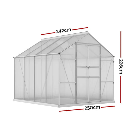 Green Fingers Greenhouse 2.42x2.5x2.26M Aluminium Double Doors Green House Garden Shed - Mekamart Australia