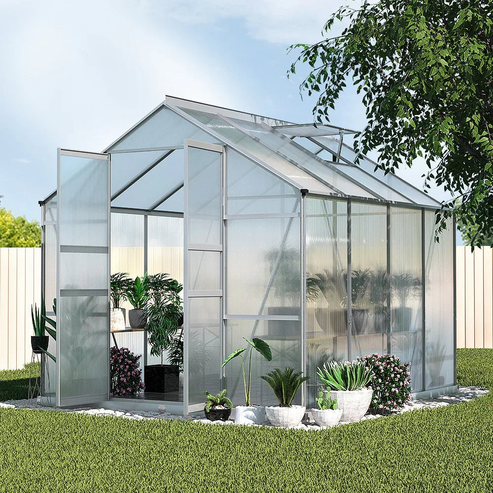 Green Fingers Greenhouse 2.42x2.5x2.26M Aluminium Double Doors Green House Garden Shed - Mekamart Australia