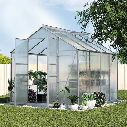 Green Fingers Greenhouse 2.42x2.5x2.26M Aluminium Double Doors Green House Garden Shed - Mekamart Australia