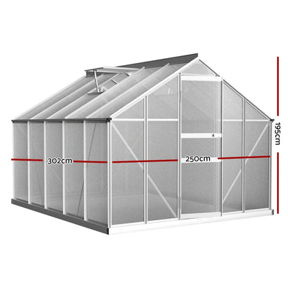 Green Fingers Greenhouse 3x2.5x1.95M Aluminium Polycarbonate Green House Garden Shed - Mekamart Australia