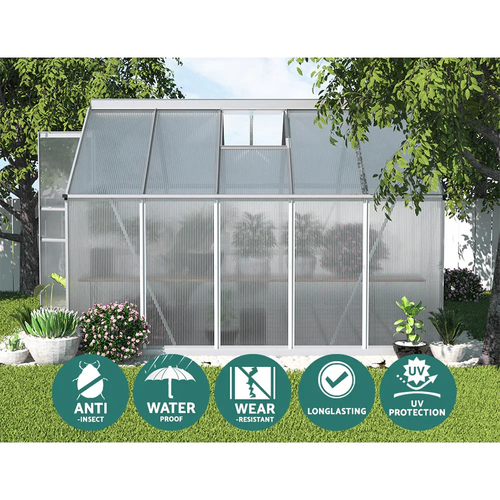 Green Fingers Greenhouse 3x2.5x2.26M Double Doors Aluminium Green House Garden Shed - Mekamart Australia