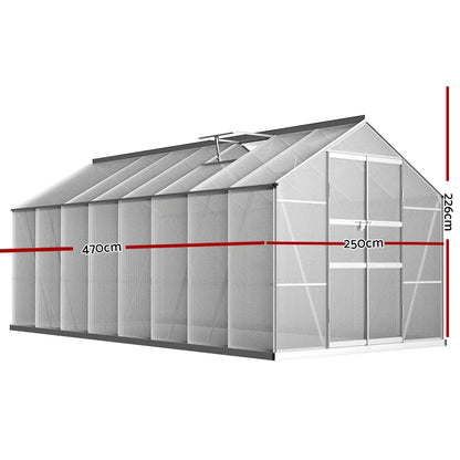 Green Fingers Greenhouse 4.7x2.5x2.26M Double Doors Aluminium Green House Garden Shed - Mekamart Australia