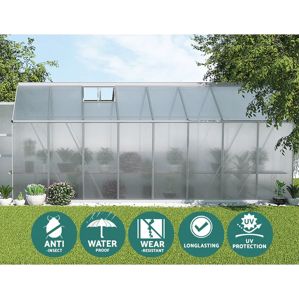 Green Fingers Greenhouse 4.7x2.5x2.26M Double Doors Aluminium Green House Garden Shed - Mekamart Australia