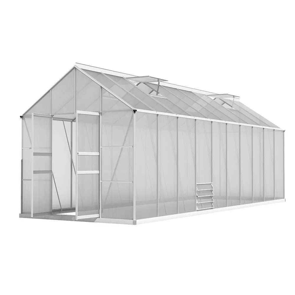 Green Fingers Greenhouse 6.03x2.44x2.68M Double Doors Aluminium Green House Garden Shed - Mekamart Australia