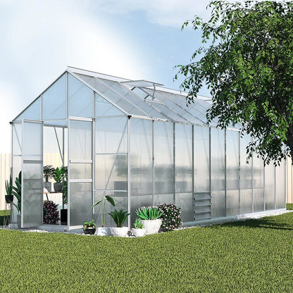 Green Fingers Greenhouse 6.03x2.44x2.68M Double Doors Aluminium Green House Garden Shed - Mekamart Australia