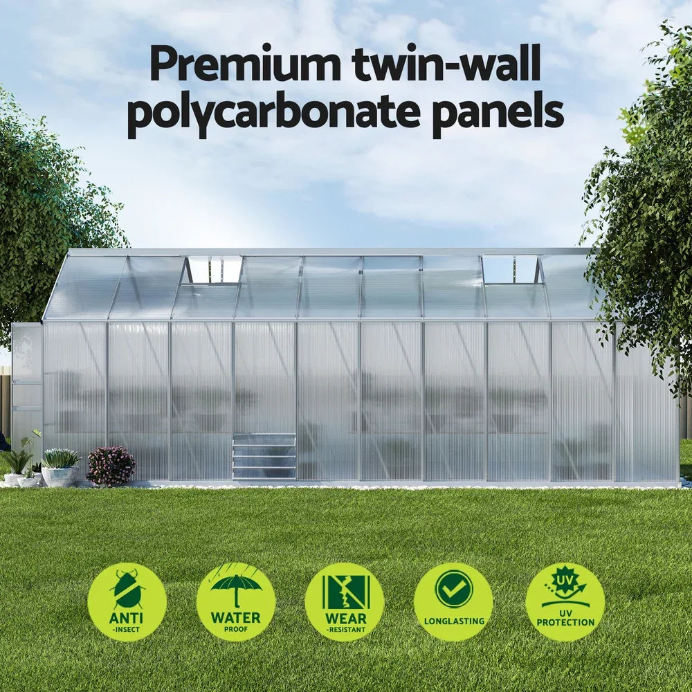 Green Fingers Greenhouse 6.03x2.44x2.68M Double Doors Aluminium Green House Garden Shed - Mekamart Australia