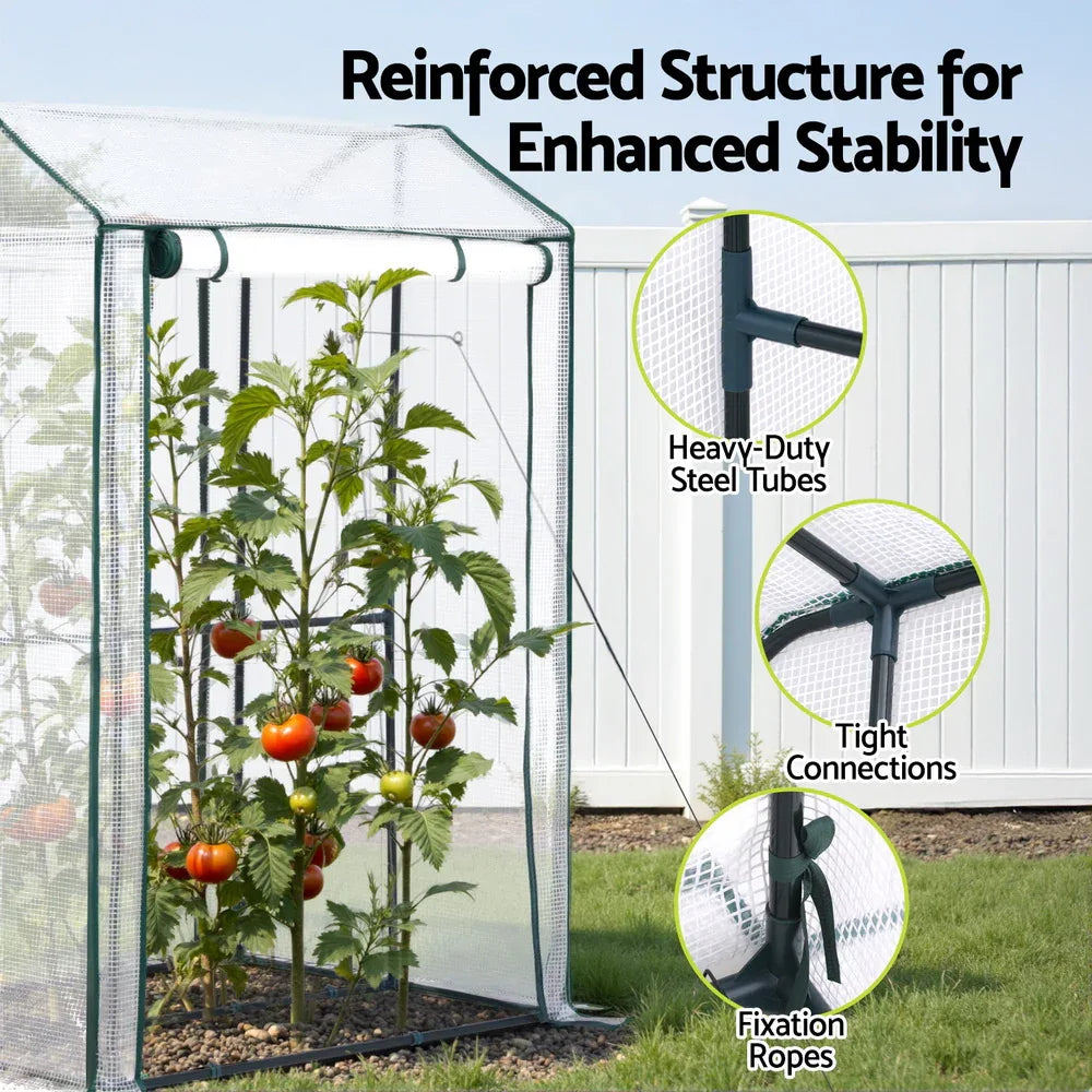 Green Fingers Mini Greenhouse PE Cover Green House Roll-Up Zippered Door 1.0x0.8x1.5M - Mekamart Australia
