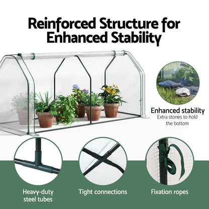 Green Fingers Mini Greenhouse PE Cover Green House Roll-Up Zippered Door 1.2x0.5x0.6M - Mekamart Australia