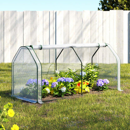 Green Fingers Mini Greenhouse PE Cover Green House Roll-Up Zippered Door 1.2x0.5x0.6M - Mekamart Australia