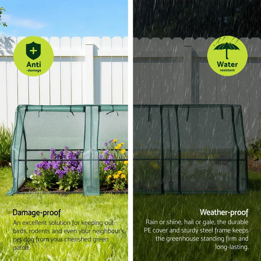 Green Fingers Mini Greenhouse 240x90x90cm Steel Frame PE Cover Outdoor Shelter - Mekamart Australia