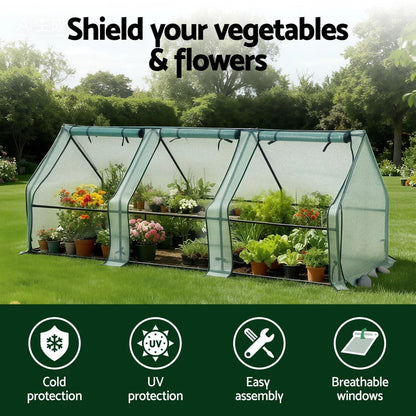 Green Fingers Mini Greenhouse 240x90x90cm Steel Frame PE Cover Outdoor Shelter - Mekamart Australia