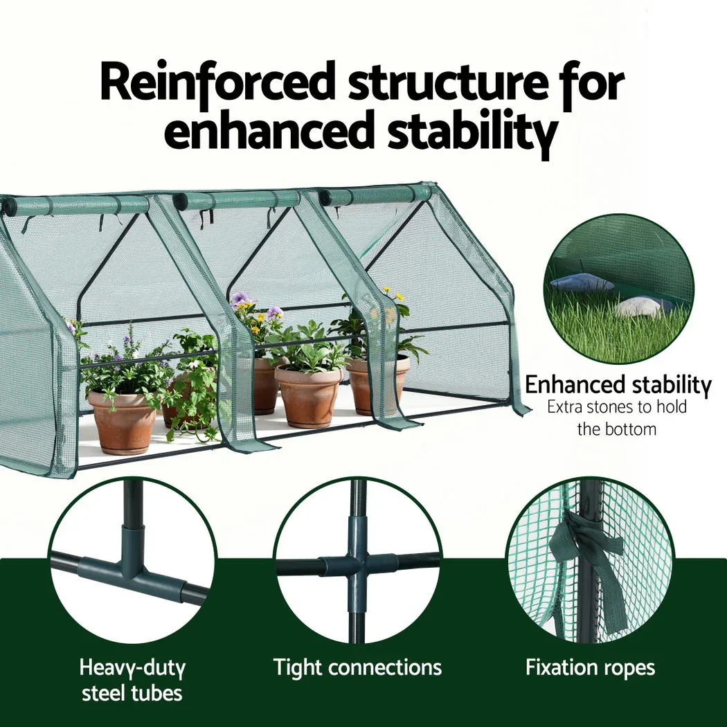 Green Fingers Mini Greenhouse 240x90x90cm Steel Frame PE Cover Outdoor Shelter - Mekamart Australia