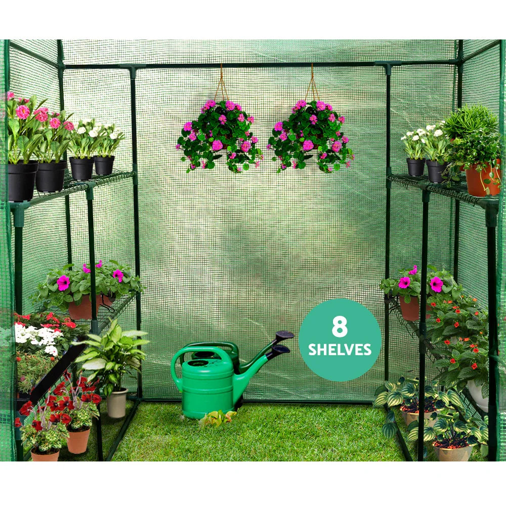 Green Fingers Greenhouse 1.4x1.55x2M Walk in Green House Tunnel Plant Garden Shed 8 Shelves - Mekamart Australia