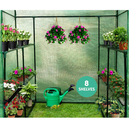 Green Fingers Greenhouse 1.4x1.55x2M Walk in Green House Tunnel Plant Garden Shed 8 Shelves - Mekamart Australia